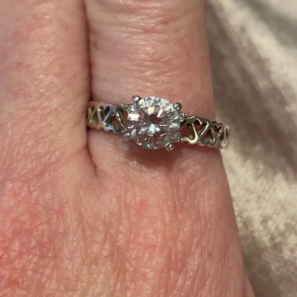 Sterling Silver Heart Engagement Ring 925 Size 10 - Picture 3 of 8